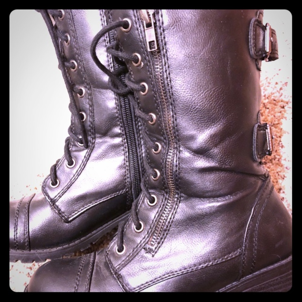 Black vegan leather combat boots